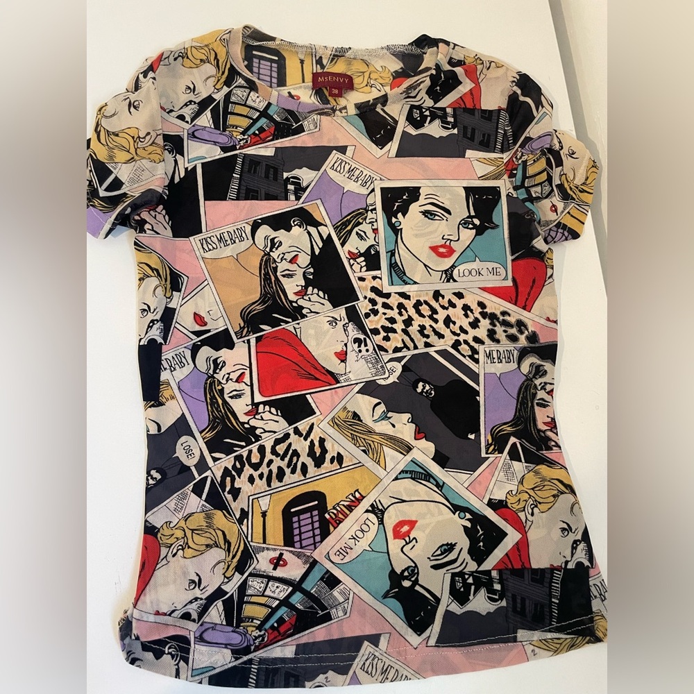 Pop Art Comic Panel Short Sleeve Tee - Multi Color